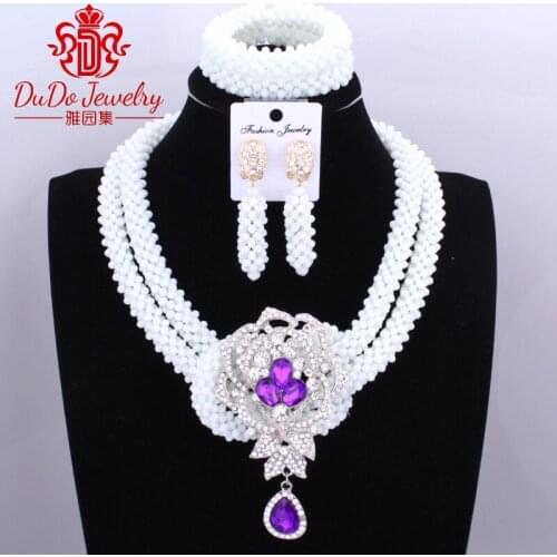White African Beads Costume Jewelry Set 2017 Nigerian Wedding African Beads for Brides Party Bridal Jewelry Set With Rose Pin
