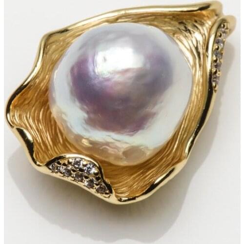 White Real Freshwater Cultured Kasumi Pearl Crystal Pendant 925 Sterling Silver