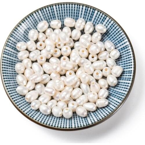 100pcs Oval Natural Cultured Freshwater Pearl Beads for Jewelry Making DIY Bracelet Necklace 7~10x7~8mm Hole: 1.8mm