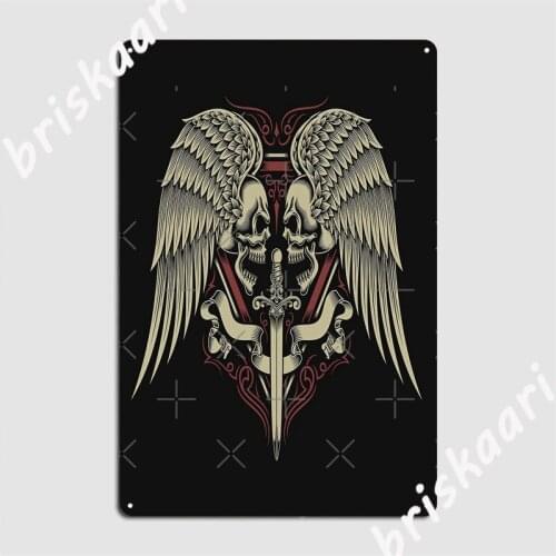 Skull Motorcycle Gift Biker Medieval Sword Angel Wings Goth Metal Signs Funny Plaques Club Bar Tin sign Posters