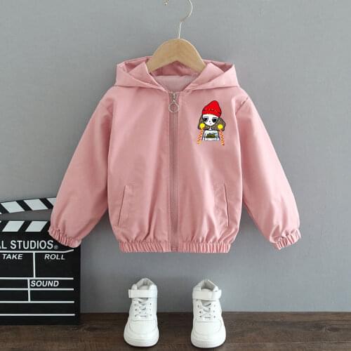 Kids Coat Spring Autumn 2021 New Cotton Baby Girl Doodle Jacket Cardigan Childrens Pattern Zipper Hooded Windbreaker