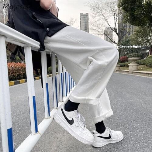 White Jeans Men Plus Size S-3XL Couples Simple Solid Classic Denim Straight Trousers Male Spring Loose Korean High Street Retro