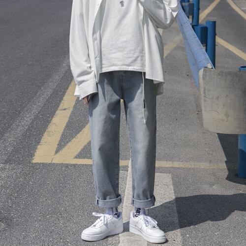 Give Belt 2020 Summer Mens Fashion Loose Wash Jeans Fashion Brand Wide Leg Pants Blue Casual Pants High-quality Baggy Trousers