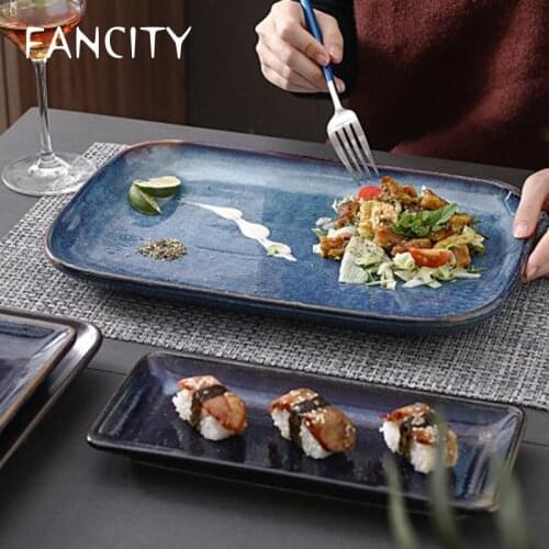 FANCITY Kiln into fish plate Japanese steamed fish plate retro style ceramic restaurant hotel new home sushi plate large