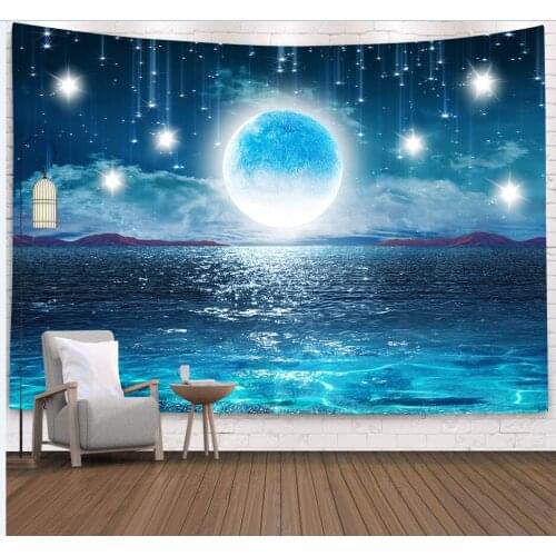Tapestry Wall Decoration Hanging Cloth Sea Starry Sky Scenery Bedside Background Dormitory Tapiz Partition Curtain Home Decor