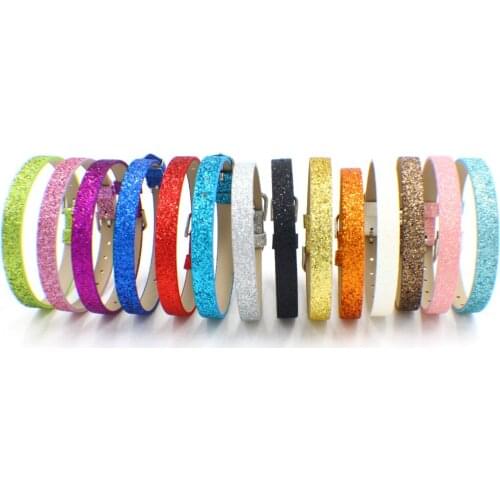 Hot Sales ! Fit 8mm slide letters and slide charms 50pcs 8mm width 210mm length Glitter PU Leather DIY Accessories