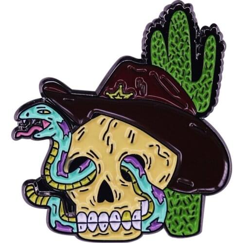 Bad To The Bone Gothic Tattoo Art Badge Cactus Pin Snakes and skulls are mysterious and magical