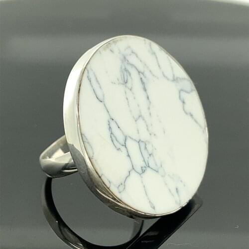 White Howlite Ring , Natural Marble Gemstone, Round Howlite Ring, Handmade 925k Sterling Silver Ring, White Stone Ring, Gift For