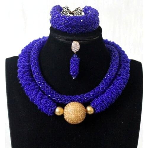 Dudo Store Fine Jewelry Sets For Women Royal Blue and Gold Bold Necklace Set African Beads Set 2 Layers Trukish Jewellery Set