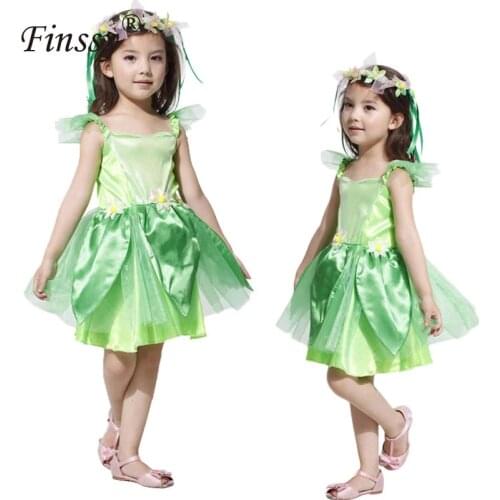 Green Butterfly Flower Fairy Kids Cosplay Costume Girl Halloween Carnival Festival Party Performance Dress Wings Garlands Set