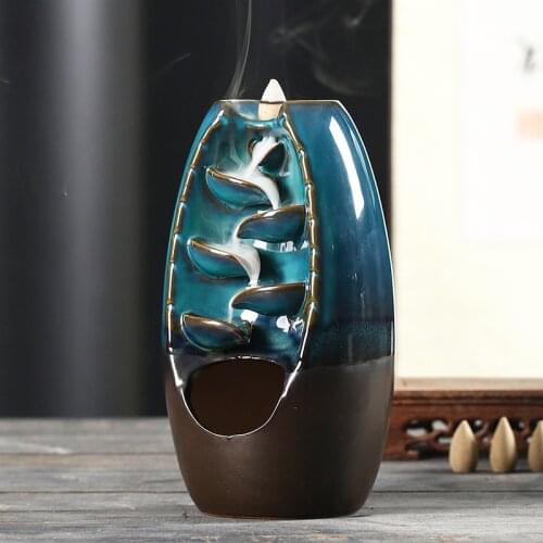 With 18Cones Free Gift Chinese traditional Waterfall Incense Burner Ceramic Incense Holder,Option for Mixed Incense Cones