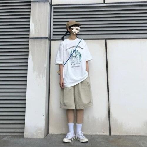 2021 Summer Five-point Japanese Overalls Shorts Women Clothing Korean Retro Loose Wide-legged Female Student Straight Casual