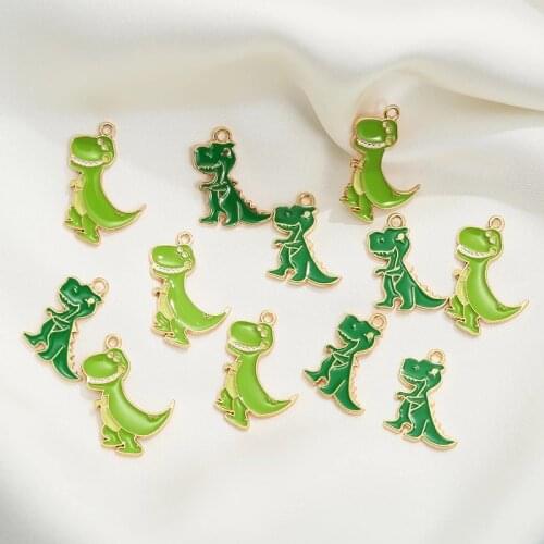 LISM 2021 10pcs/lot Cartoon Enamel Dinosaur Charms Pendant For DIY Bracelet Keychain Earring Jewelry Making Accessories