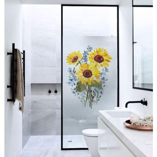 Frosted Privacy Protection Window Film Watercolor sunflower Stained Glass Film Vinyl Window Sticker Glass Sticker Living Room