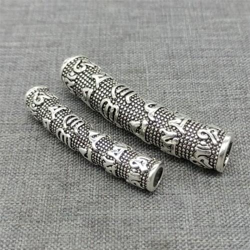 925 Sterling Silver Om mani padme hum Curve Tube Bead Spacer Yoga Meditation