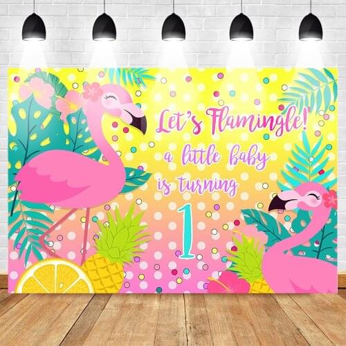 Neoback Cartoon Flamingo Summer Photo Background for Photography 1st Birthday Baby Party Backdrop Flower Pineapple Lemon