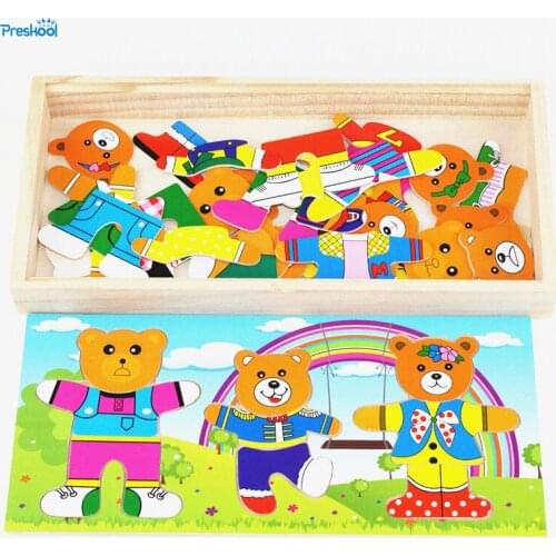 Montessori Baby Kids Toys Wood 3 Bears Dress Change Matching Puzzle Learning Educational Preschool Training Brinquedos Juguets