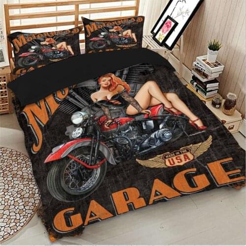 3D Beauty Motorcycle Bedding Set Single and Double Queen King Size Black Duvet Cover Pillowcase Home Textile