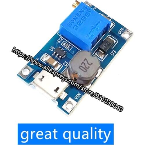 10pcs/lot MT3608 DC-DC boost module 2A boost board USB voltage 2-24V rise 5/9/12/-28V adjustable