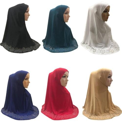 Muslim Amira Hijab Scarf Women Headscarf Islamic Turban Rhinestone Instant Head Scarf Full Cover Neck Prayer Hat Arab Headwrap