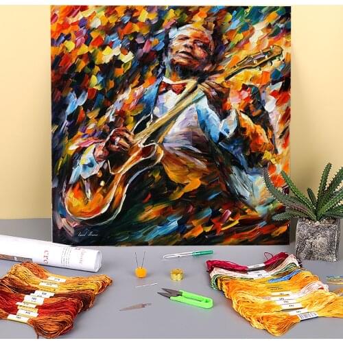 Bb King In Concert Printed Canvas 11CT Cross Stitch Complete Kit Embroidery DMC Threads Painting Handmade Handiwork Mulina