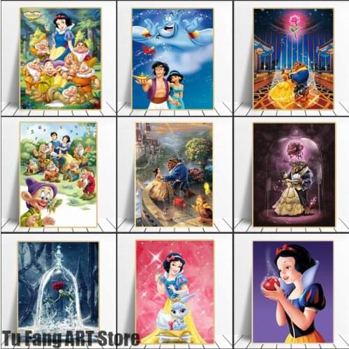 Disney Anime Wall Art Canvas Painting Cartoon Snow White Cinderella Princess Posters and Prints Pictures Living Room Decoration