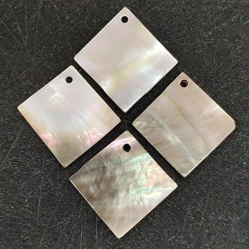 Natural Freshwater Shell Square Loose Pearl Shell Black with Holes for Jewelry Making DIY Pendant Necklace Accessories 5pcs