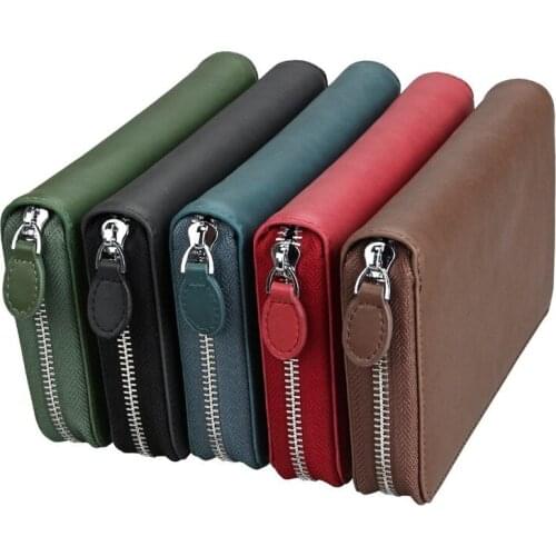 New Mens Leather Card Holder Large Capacity Long Organ Card Holder Zipper Multi-Card Position Ladies Wallet