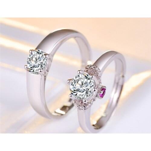 Personalized Stainless Steel White and purple with diamonds engagement ring 2pcs/pair