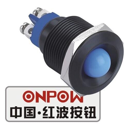 ONPOW 19mm Domed Metal LED Waterproof Signal lamp, Black plated brass indicator lamp, Pilot lamp (GQ19G-D/L/B/6V/A) CE,RoHS