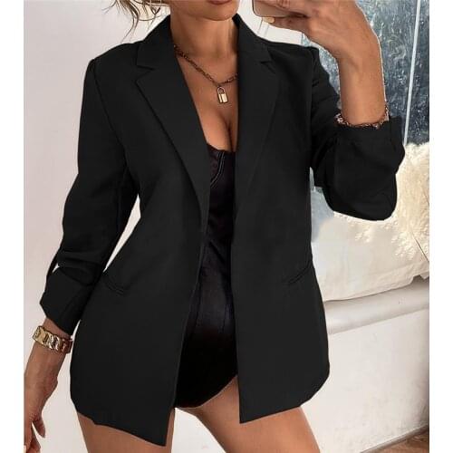 Women Solid Color Suit Jacket Autumn New Style Casual Long Sleeved Lapel Office Elegant Fashion Ladies Suit Jacket