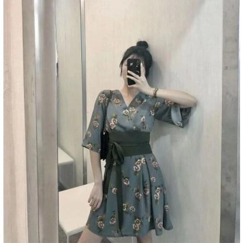 2021 Spring Summer Kimono Dress Lady Japanese Yukata Costume Half Sleeve Fashion Floral Printing Female High Waist Vestidos