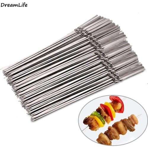 Dish Barbecue Skewers Barbecue Needle Stick Outdoor Camping Picnic Tools Kitchen Tools 100 Pieces of Reusable Stainless Steel
