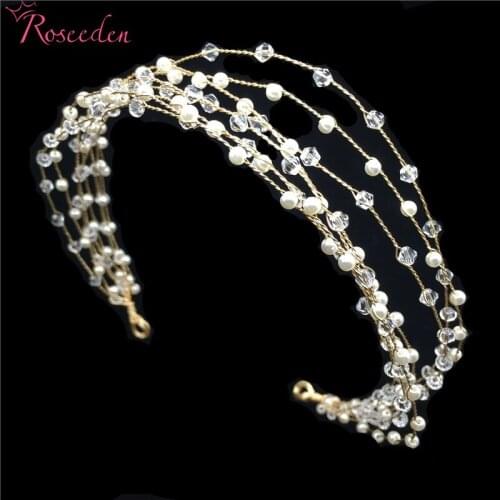 Romantic Pearl Wedding Hairbands Headband Bridal Tiaras Elegant Wedding Hair Accessories Handmade Hair Vine RE3289