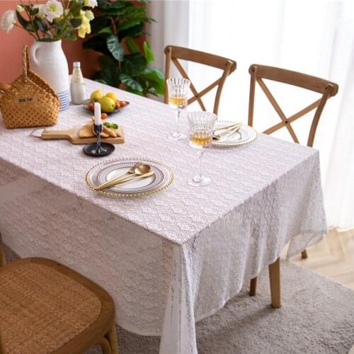 Pastoral Lace Table Cloth Polyester Cotton Rectangle Hollow Out Tableclothes Simple Dustproof Household Desktop Table Cover