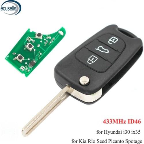 3 Button Flip Folding Remote Key Fob 433MHZ with ID46 Chip for Hyundai i30/ix35 For Kia Rio Seed SeedPro Picanto Sportage