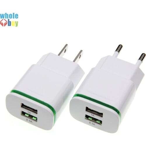 LED Light 2 Ports USB Charger Cable EU US Plug 5V 2A Mobile Phone Wall Adapter For iPhone Samsung Charging Device 50pcs/lot