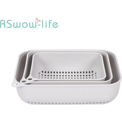 Japanese Kitchen Drain Basket Three-piece Plastic Hollow Fruit Tray Multifunctional Washing Basket Reusable Vegetable Storage
