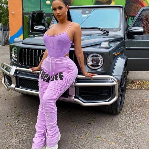 Funny Letters Words Stacked Sweatpants Leggings for Women Female Drawstring Flare Pleated Pants Joggers Trousers Sportswear