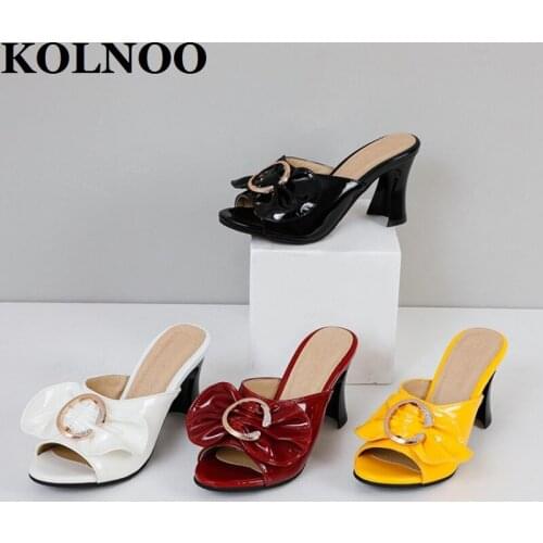 KOLNOO Handmade New Womens Strange Heeled Slippers Butterfly Crystal Peep-Toe Sexy Easy Wear Evening Party Prom Fashion Sandals