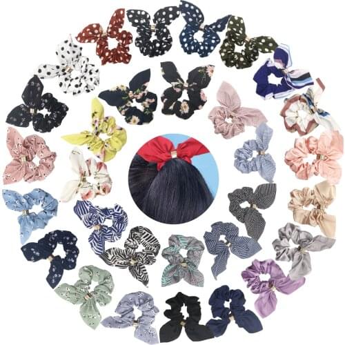 Headband Rubber Band Scrunchie New Women Elegant Vintage Print Dot Bow Knot Elastic Hair Bands Sweet Fashion Hair Accessories