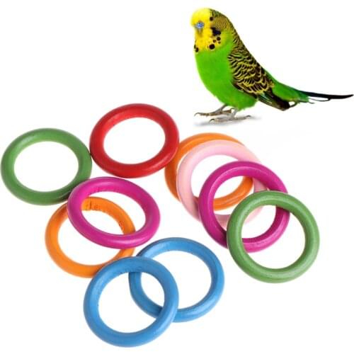 10 Pcs/Bag Wood Rings Parrot Toys Accessories Colorful Random Color DIY Ornament