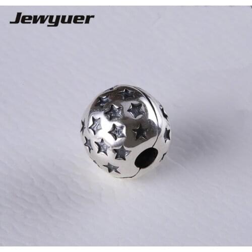 100% 925 sterling silver jewelry charms stars clip beads fit charm bracelets DIY for women Fine jewelry jewyuer KT004