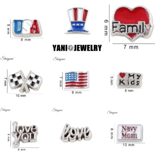 20Pcs Vintage Word USA American Flag Floating Charms Letter Word Love You Pendant For Glass Memory Locket Necklaces Jewelry