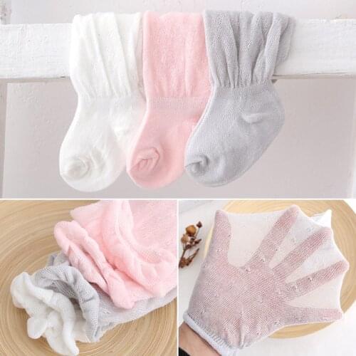 2021 spring and summer children-FW02 solid color cotton baby windproof and mosquito socks summer boys and girls long socks