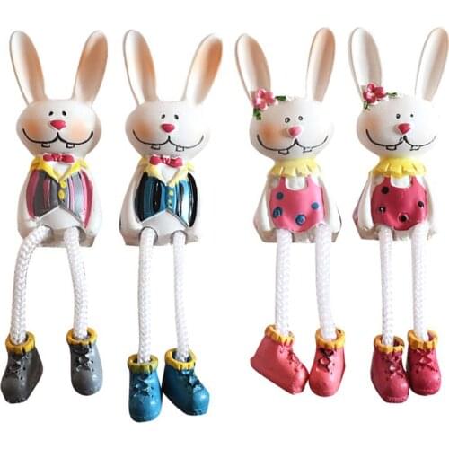 4Pcs Bunny Dolls Adornment Desktop Resin Artware Decorative Ornaments For Home Easter Bunny Hanging Feet Doll Ornaments