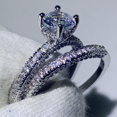 4 Style Sparkling Luxury Jewelry Couple Rings Oval&Round Cut AAA Cubic Zircon 925 Silver&Rose Gold Women Wedding Band Ring Gift