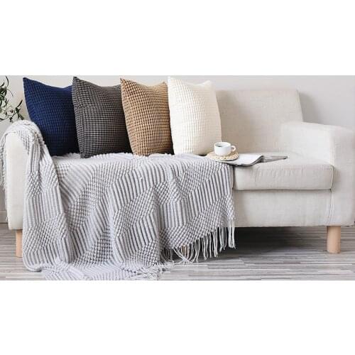 45X45cm checked plush corduroy Throw Pillow cover solid color nordic Cushion case Super Luxury Soft plush Cases sofa cushion