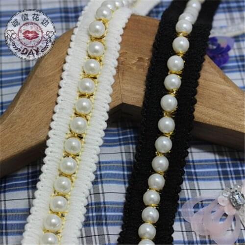 5yards/lot Black White Pearl Beaded Lace Trim DIY Handmade Wedding Dress Clothes Ribbon Bead Lace Accessories Lace Fabric