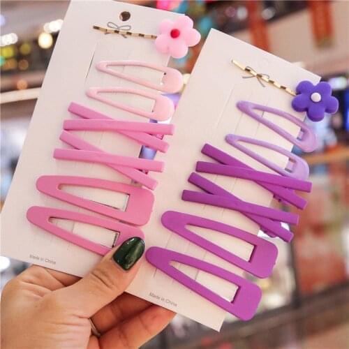 7pcs/set Flower Barrettes Candy Color BB Clips for Girls Cross Water Droplets Snap Hairpins Grips Side Clip Accessories Headwear